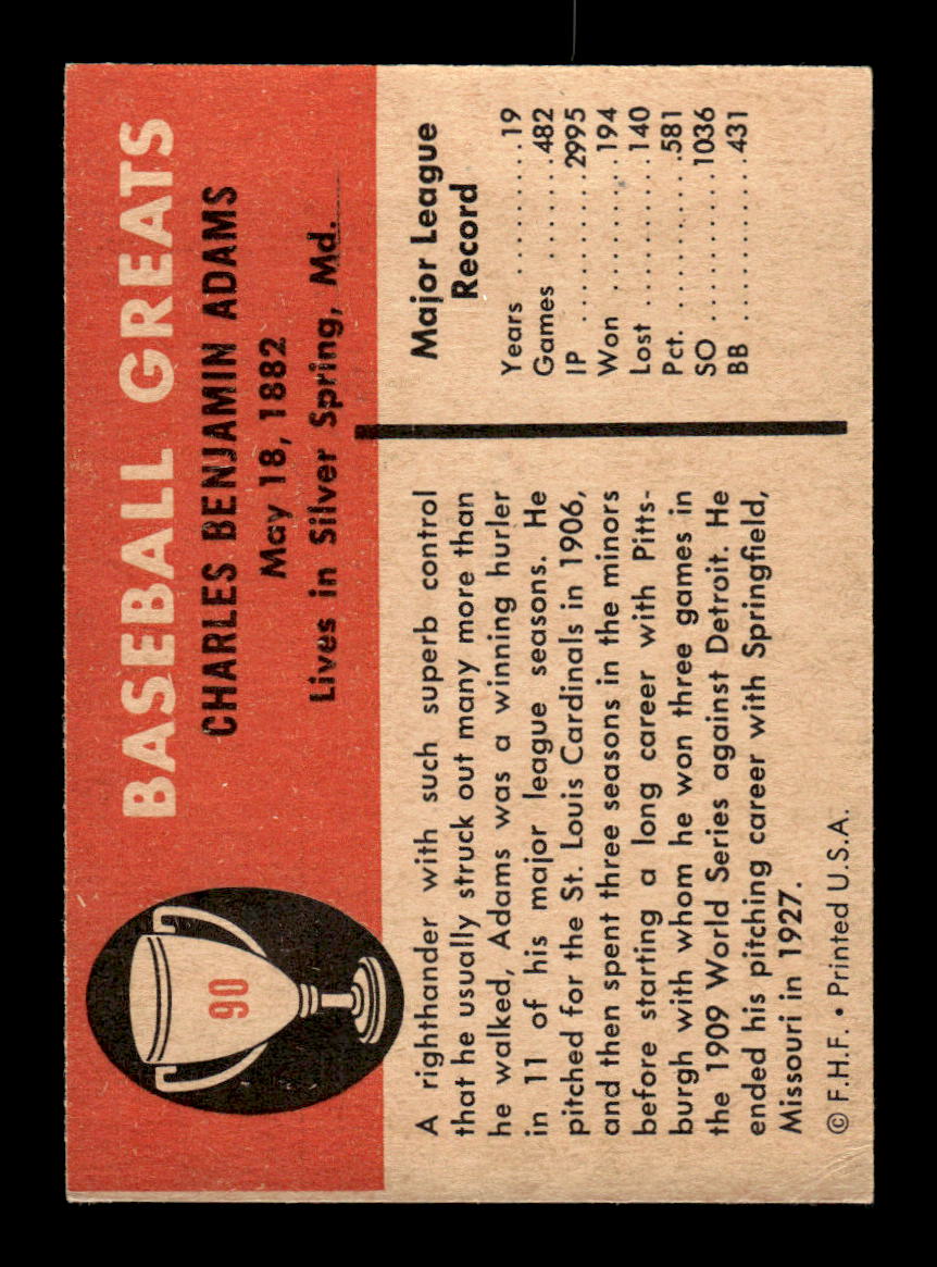 1961 Fleer Baseball Greats (F418-3) #90 Babe Adams Very Good HOF-10003750