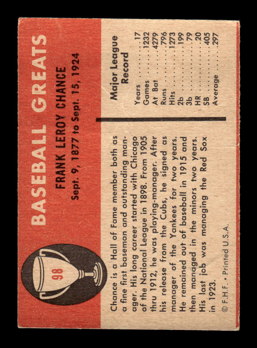 1961 Fleer Baseball Greats (F418-3) #98 Frank Chance Very Good HOF-10003754