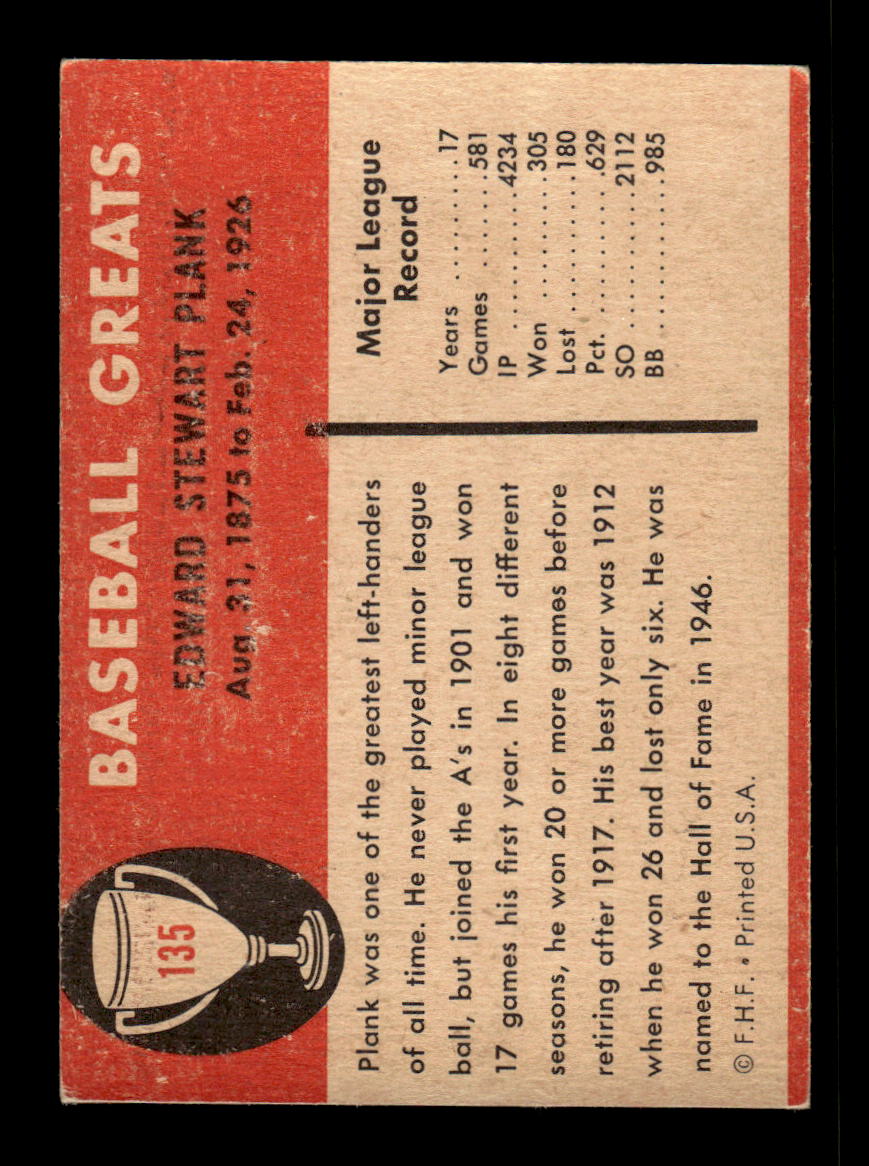 1961 Fleer Baseball Greats (F418-3) #135 Eddie Plank Very Good HOF-10003773