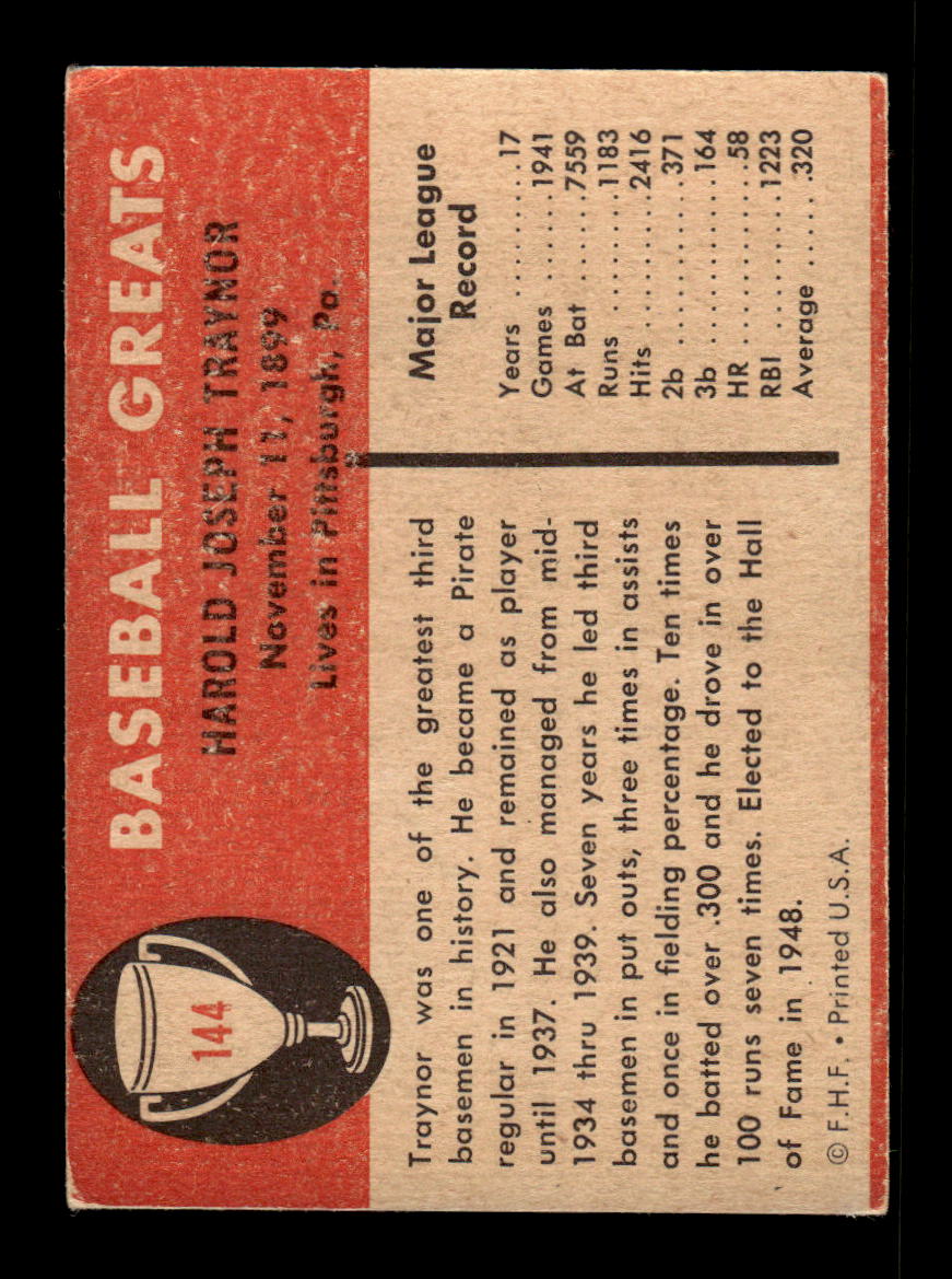 1961 Fleer Baseball Greats (F418-3) #144 Pie Traynor Very Good HOF-10003775