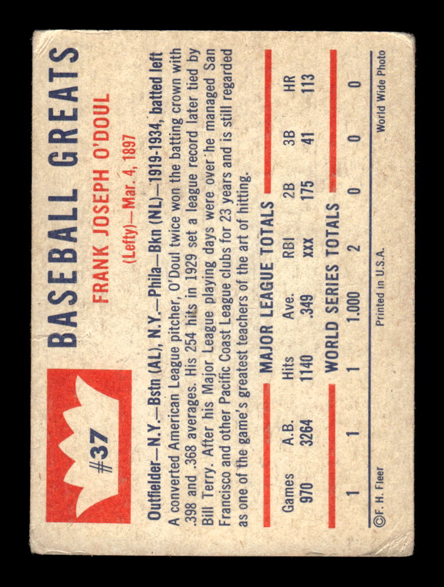 1960 Fleer Baseball Greats #37 Lefty O'Doul Very Good HOF-10003794