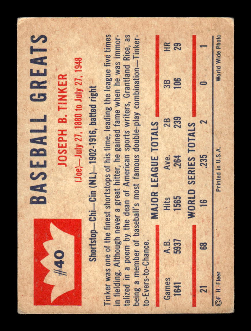 1960 Fleer Baseball Greats #40 Joe Tinker Very Good HOF-10003796