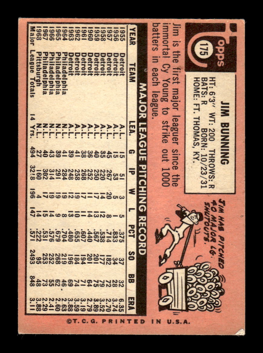 1969 Topps #175 Jim Bunning Very Good HOF-10003831