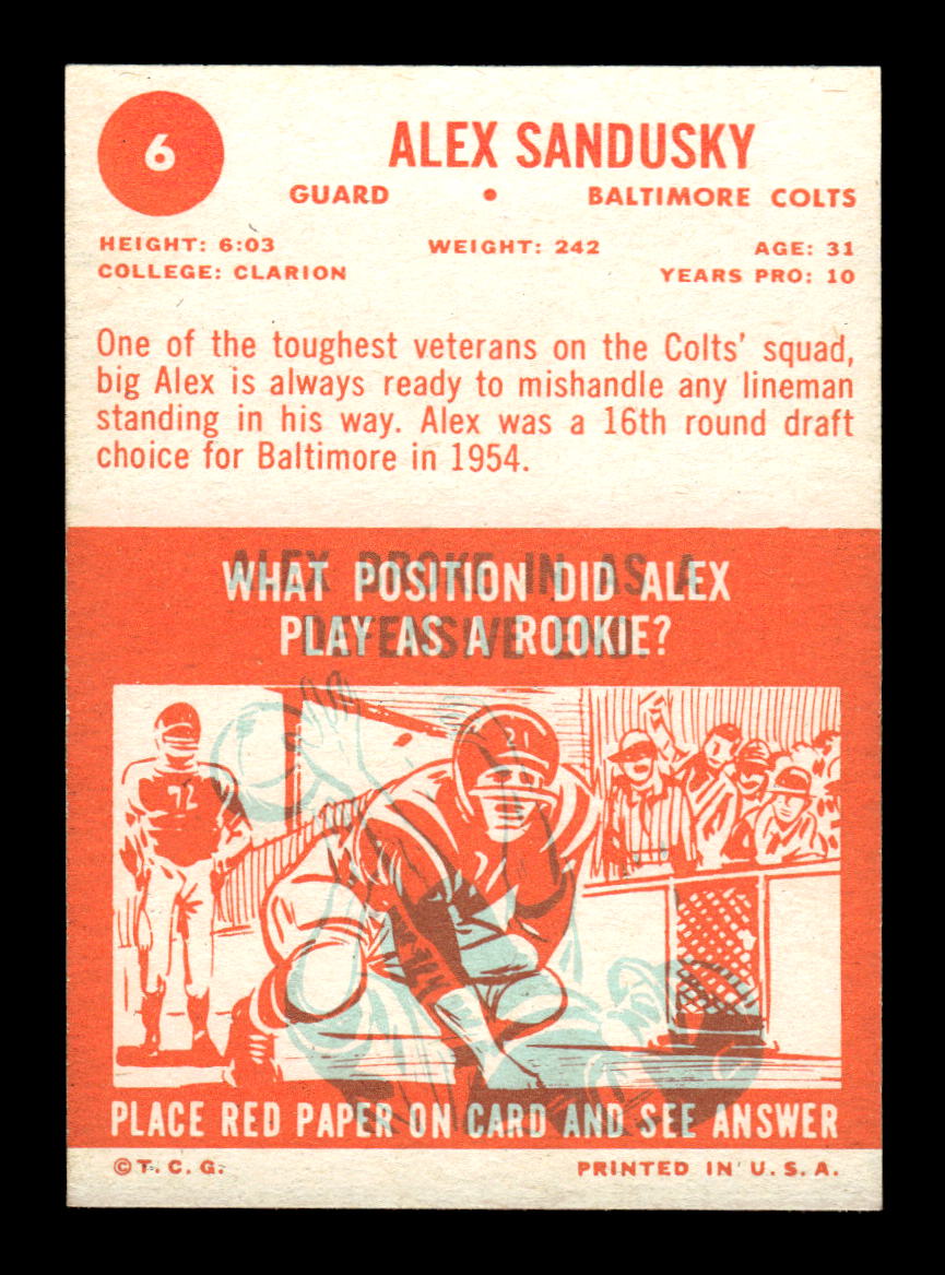 1963 Topps #6 Alex Sandusky Pack Fresh Near Mint or Better HOF-10003897