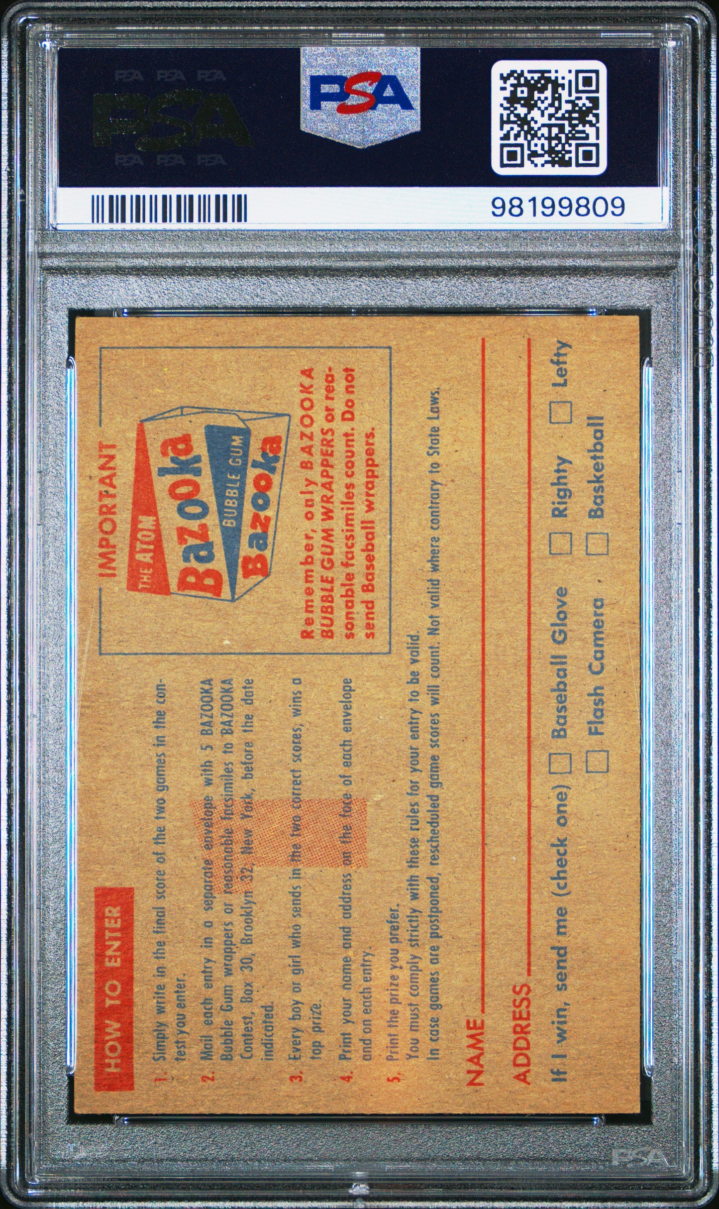 1957 Topps # Contest Card Saturday, May 4th PSA 6 SN 98199809