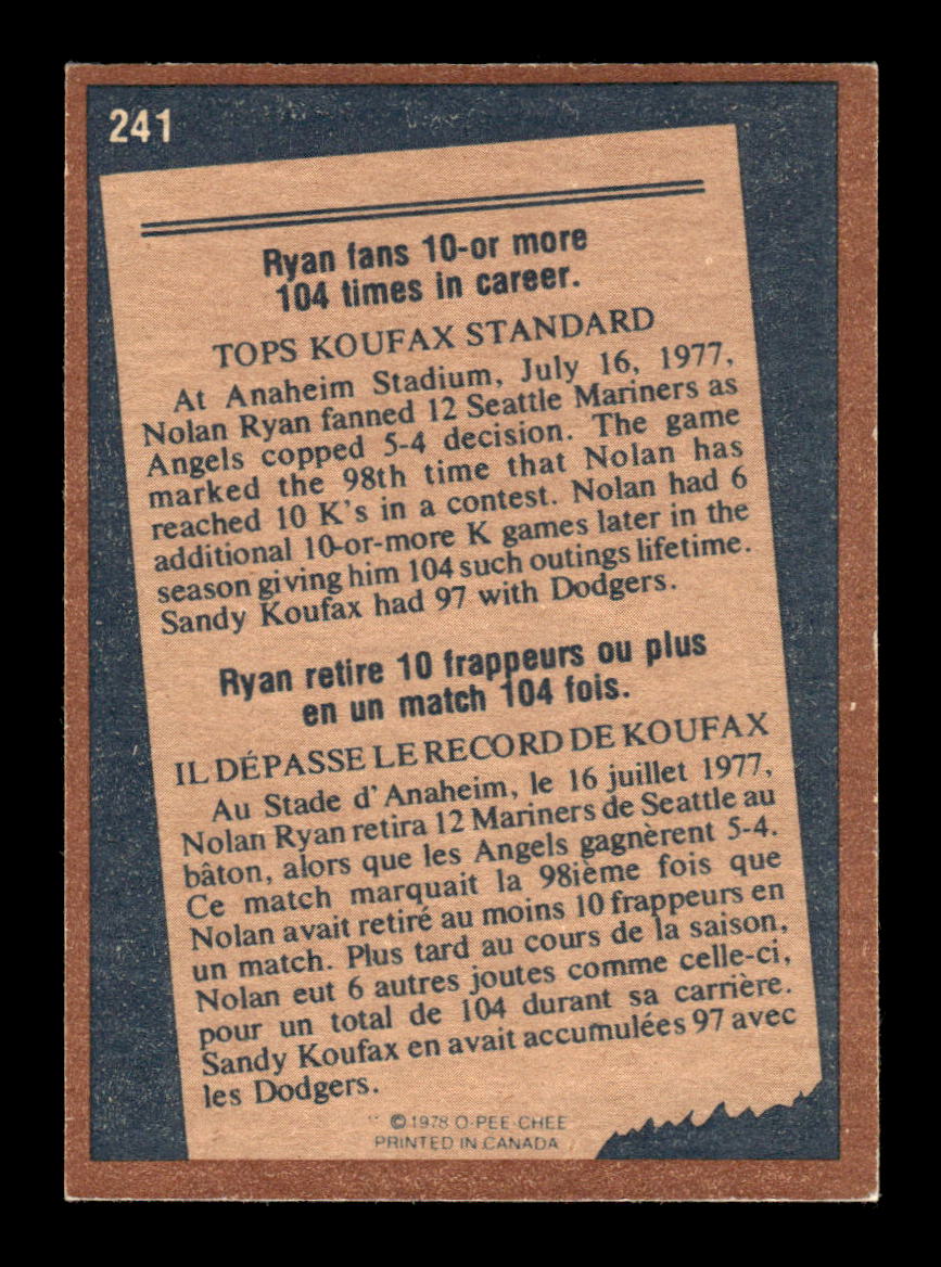 1978 O-Pee-Chee #241 Nolan Ryan Near Mint or Better HOF-10003969