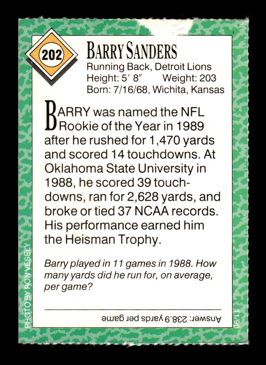 1990 Sports Illustrated for Kids #202 Barry Sanders Very Good HOF-10003984