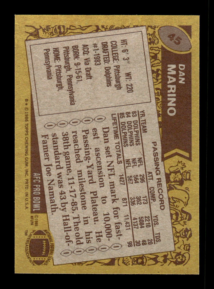 1986 Topps #45 Dan Marino Near Mint or Better HOF-10003990