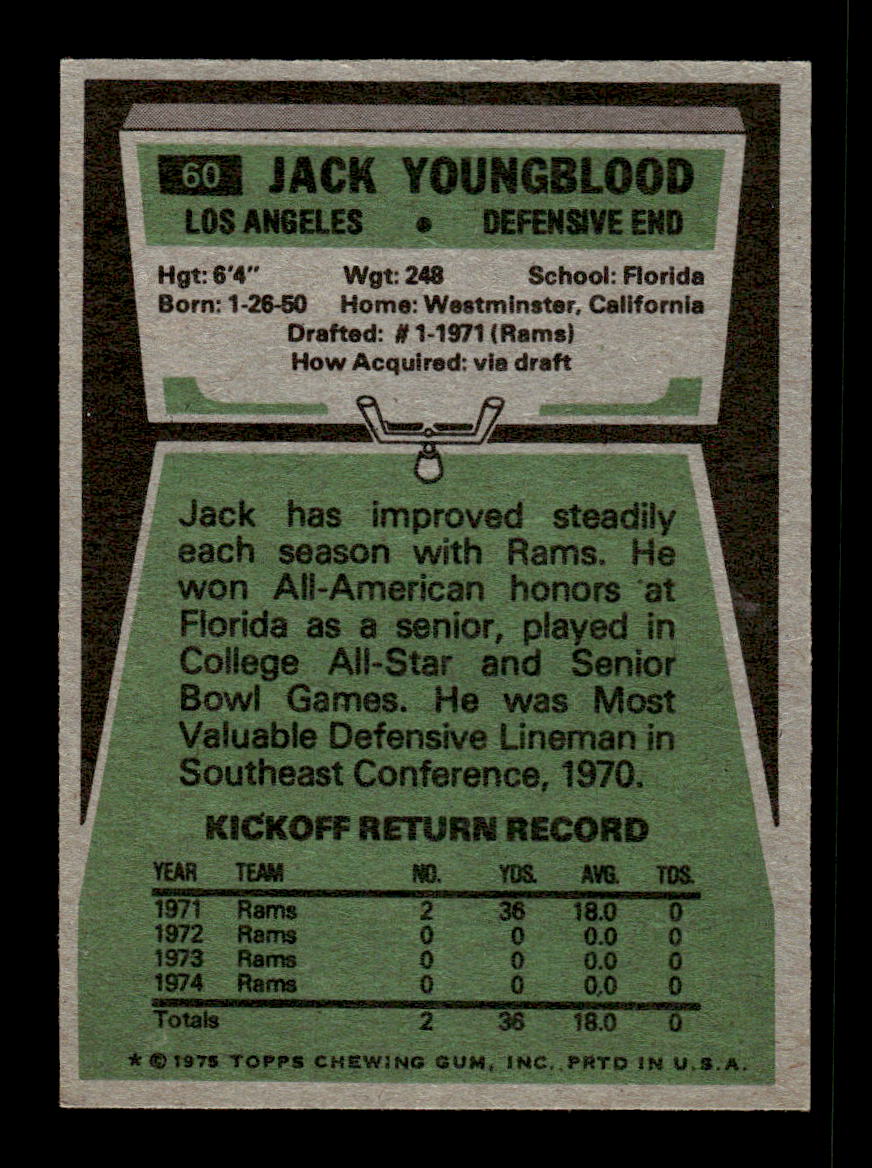 1975 Topps #60 Jack Youngblood Very Good HOF-10004027