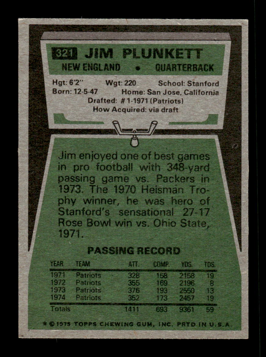 1975 Topps #321 Jim Plunkett Very Good HOF-10004036