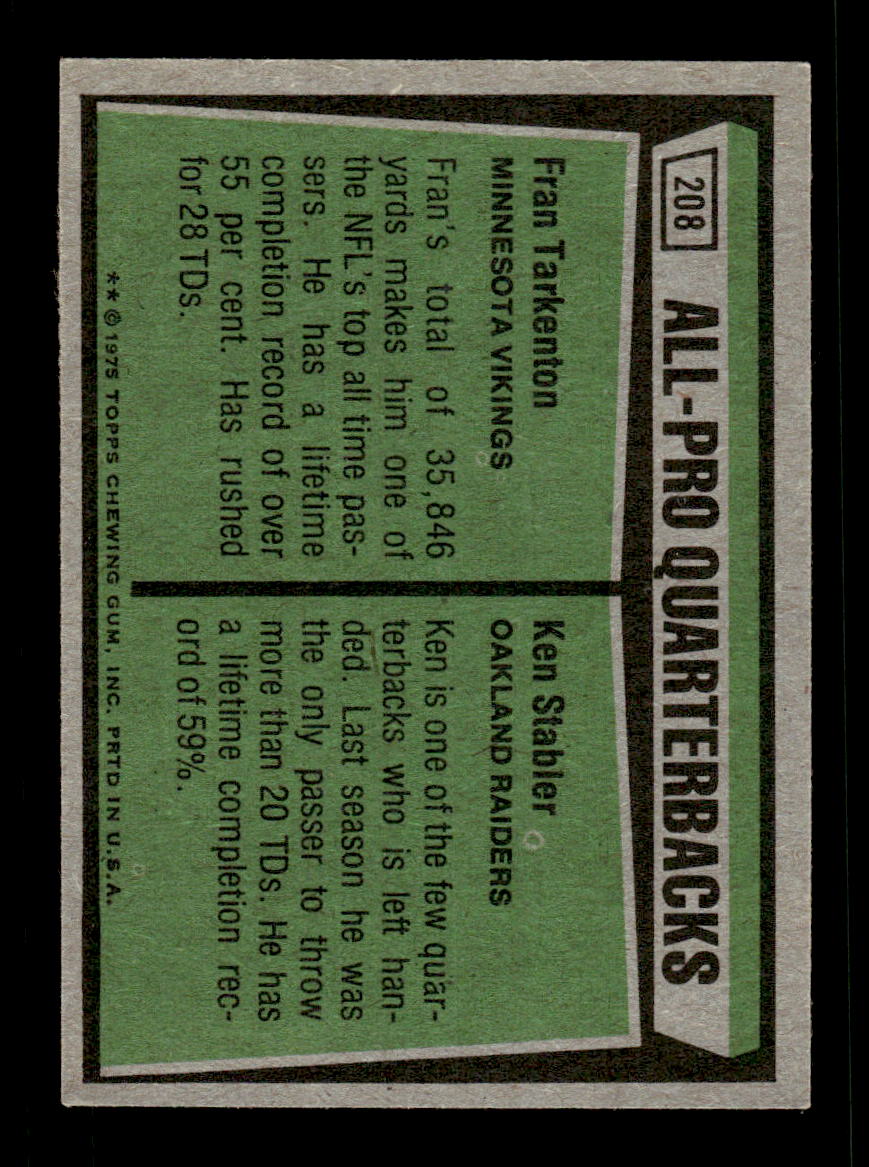 1975 Topps #208 All Pro Quarterbacks Tarkenton Stabler VG HOF-10004037