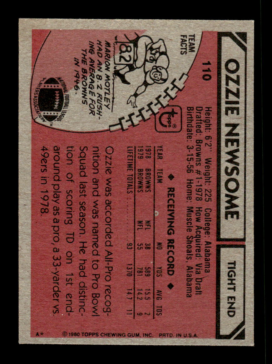 1980 Topps #110 Ozzie Newsome Very Good HOF-10004061