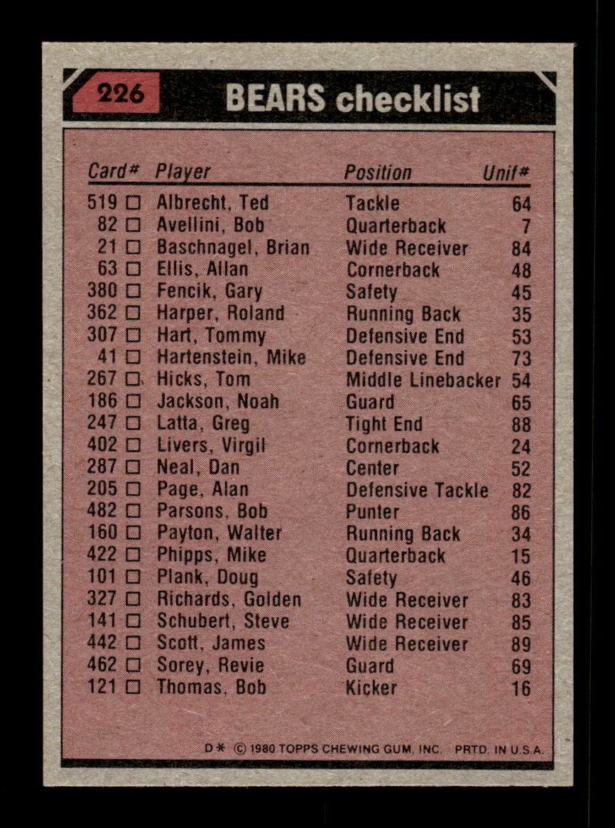 1980 Topps #226 Walter Payton Very Good HOF-10004062