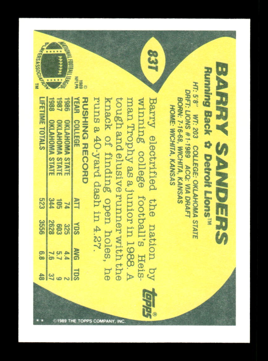 1989 Topps Traded #83T Barry Sanders Near Mint or Better HOF-10004068