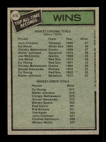 1979 Topps #416 All-Time Record Holders Cy Young EXMT PACK FRESH HOF-10004082