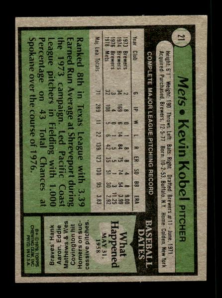 1979 Topps #21 Kevin Kobel EXMT PACK FRESH HOF-10004110