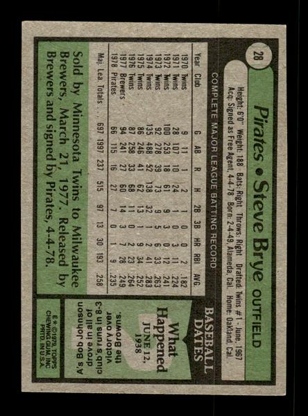1979 Topps #28 Steve Brye EXMT PACK FRESH HOF-10004117