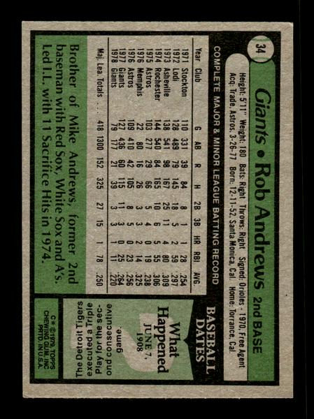 1979 Topps #34 Rob Andrews EXMT PACK FRESH HOF-10004124