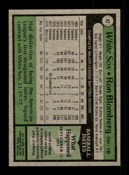 1979 Topps #42 Ron Blomberg EXMT PACK FRESH HOF-10004132
