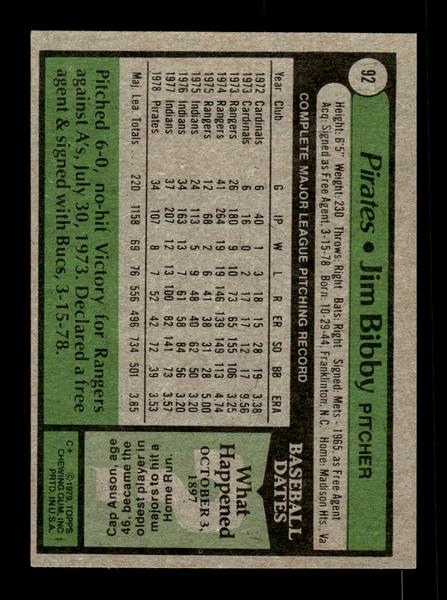 1979 Topps #92 Jim Bibby EXMT PACK FRESH HOF-10004182