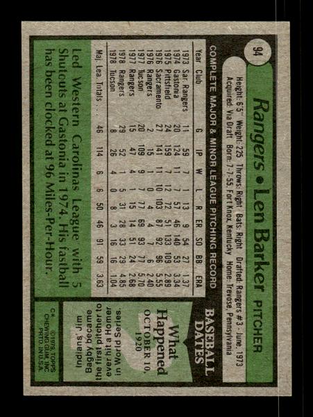 1979 Topps #94 Len Barker EXMT PACK FRESH HOF-10004184