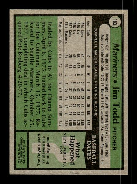 1979 Topps #103 Jim Todd EXMT PACK FRESH HOF-10004193