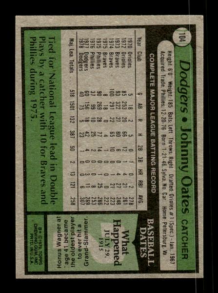 1979 Topps #104 Johnny Oates EXMT PACK FRESH HOF-10004194