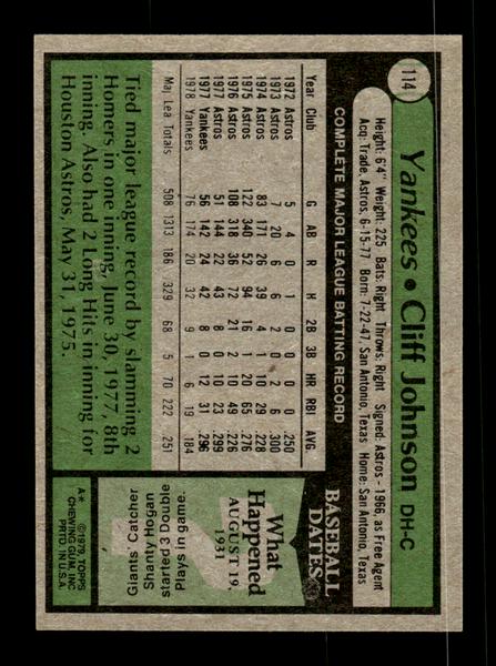 1979 Topps #114 Cliff Johnson EXMT PACK FRESH HOF-10004204