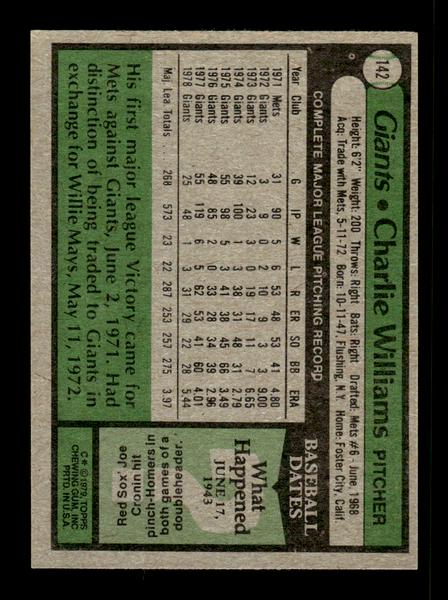1979 Topps #142 Charlie Williams EXMT PACK FRESH HOF-10004229