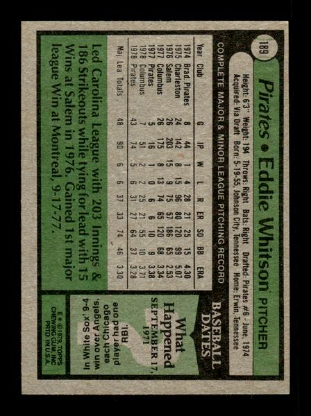 1979 Topps #189 Eddie Whitson EXMT PACK FRESH HOF-10004277