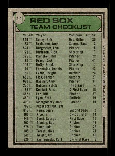 1979 Topps #214 Boston Red Sox EXMT PACK FRESH HOF-10004300