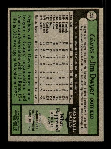 1979 Topps #236 Jim Dwyer EXMT PACK FRESH HOF-10004323