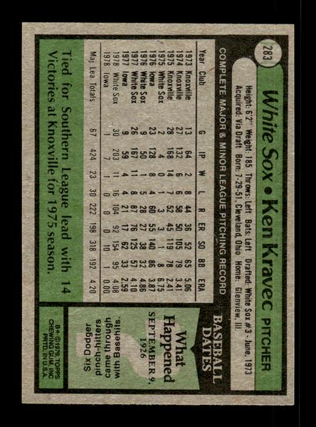 1979 Topps #283 Ken Kravec EXMT PACK FRESH HOF-10004372
