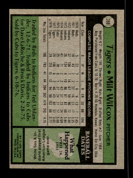 1979 Topps #288 Milt Wilcox EXMT PACK FRESH HOF-10004377
