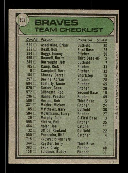 1979 Topps #302 Atlanta Braves EXMT PACK FRESH HOF-10004392
