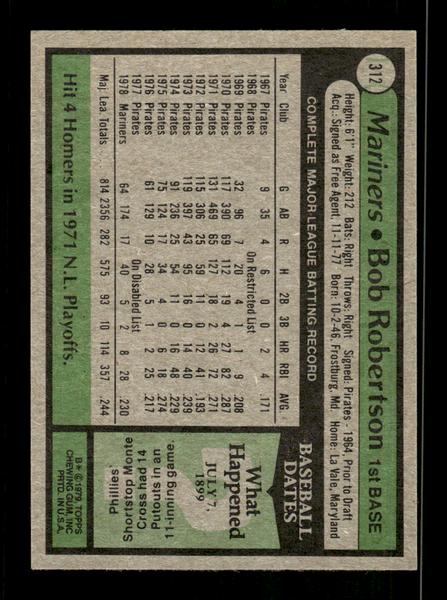 1979 Topps #312 Bob Robertson EXMT PACK FRESH HOF-10004401