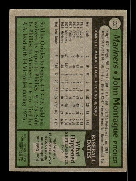 1979 Topps #337 John Montague EXMT PACK FRESH HOF-10004426