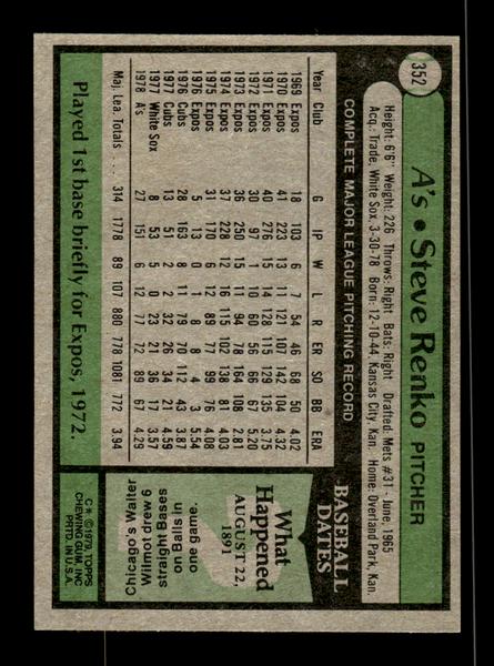 1979 Topps #352 Steve Renko EXMT PACK FRESH HOF-10004441