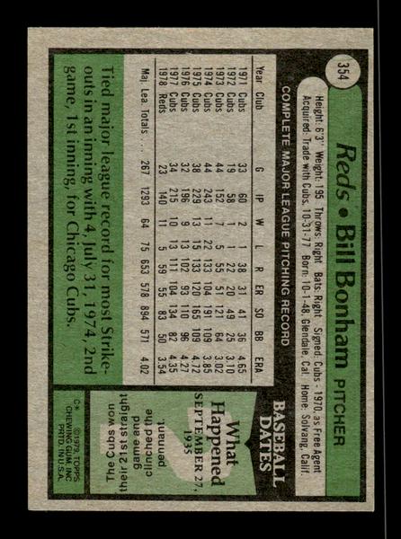 1979 Topps #354 Bill Bonham EXMT PACK FRESH HOF-10004443
