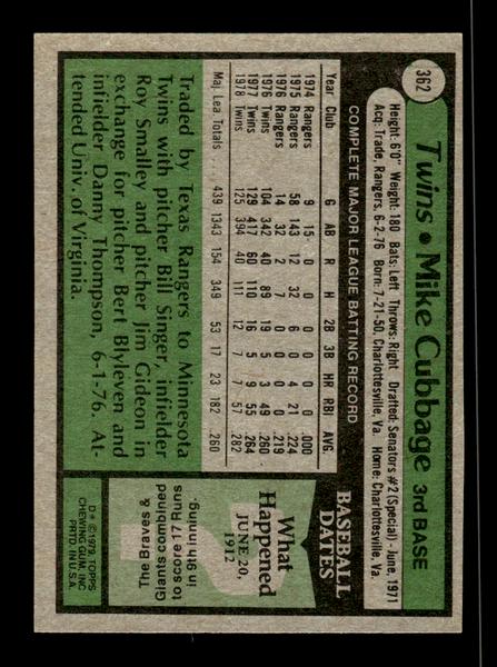 1979 Topps #362 Mike Cubbage EXMT PACK FRESH HOF-10004451