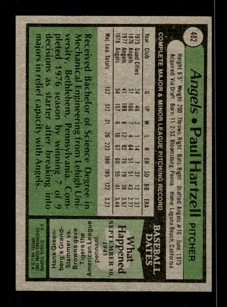 1979 Topps #402 Paul Hartzell EXMT PACK FRESH HOF-10004489