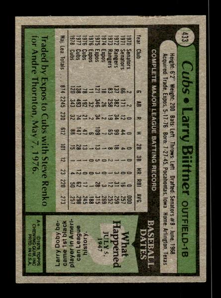 1979 Topps #433 Larry Biittner EXMT PACK FRESH HOF-10004514
