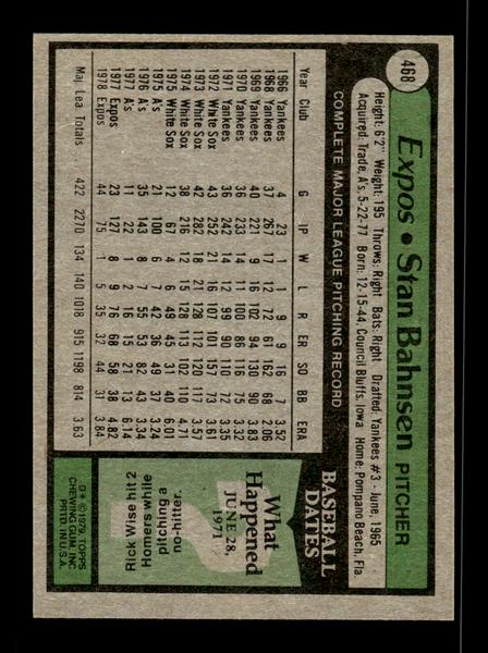 1979 Topps #468 Stan Bahnsen EXMT PACK FRESH HOF-10004550