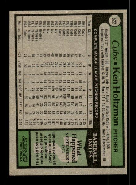 1979 Topps #522 Ken Holtzman EXMT PACK FRESH HOF-10004600