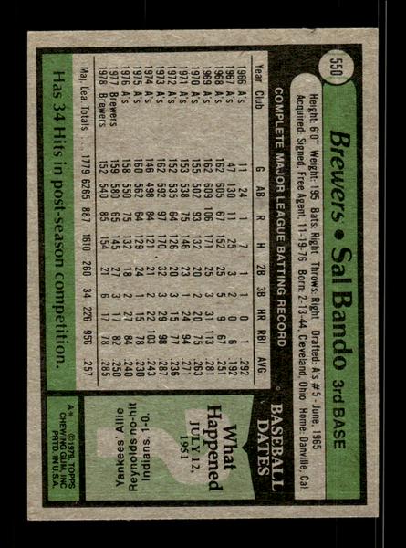 1979 Topps #550 Sal Bando EXMT PACK FRESH HOF-10004630
