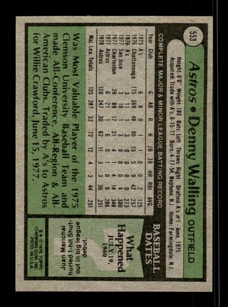 1979 Topps #553 Denny Walling EXMT PACK FRESH HOF-10004634