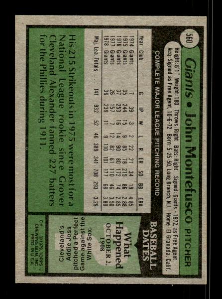 1979 Topps #560 John Montefusco EXMT PACK FRESH HOF-10004641