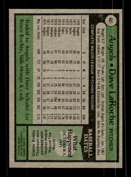 1979 Topps #601 Dave LaRoche EXMT PACK FRESH HOF-10004683
