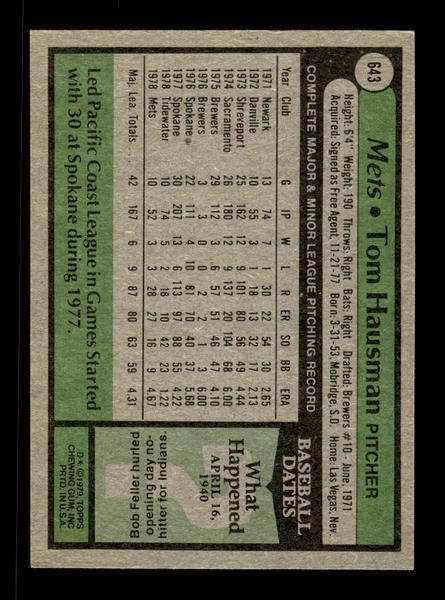 1979 Topps #643 Tom Hausman EXMT PACK FRESH HOF-10004722
