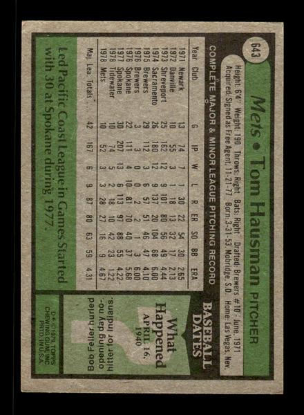 1979 Topps #643 Tom Hausman EXMT PACK FRESH HOF-10004723